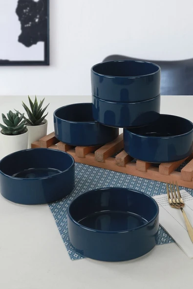 Keramika İndigo Mavi Stackable Çorba Kasesi 14 Cm 6 Adet