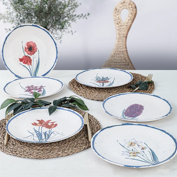 Keramika Keraart Anatolian Flowers Servis Tabağı 25 Cm 6 Adet - 20256/61 - 5