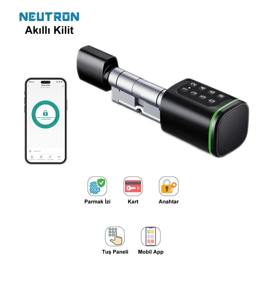 Neutron NTL-SC-02FKPB Parmak Izi, Anahtarlı, Tuşlu, Kartlı ve Uzaktan Kontrollü Akıllı Kapı Kilidi - 2