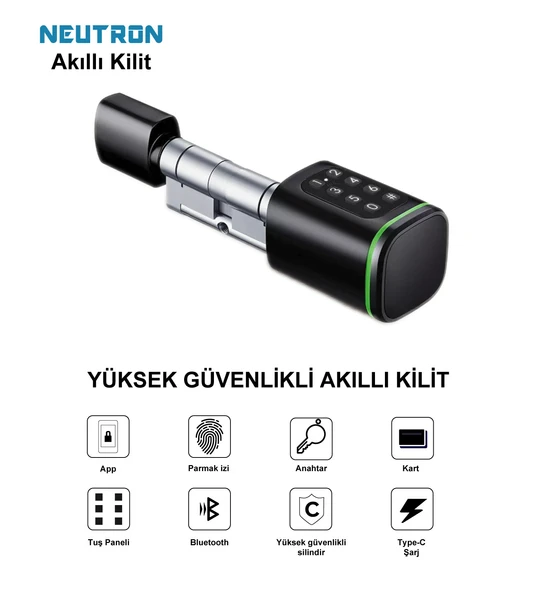 Neutron NTL-SC-02FKPB Parmak Izi, Anahtarlı, Tuşlu, Kartlı ve Uzaktan Kontrollü Akıllı Kapı Kilidi - 4