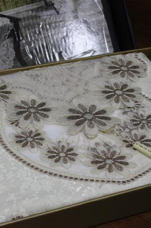 Aryen Kadife Kordone 5 Parça Salon Takımı Krem Koyu Kahve - 5