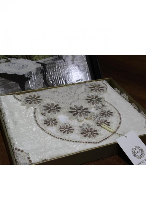 Aryen Kadife Kordone 5 Parça Salon Takımı Krem Koyu Kahve - 6