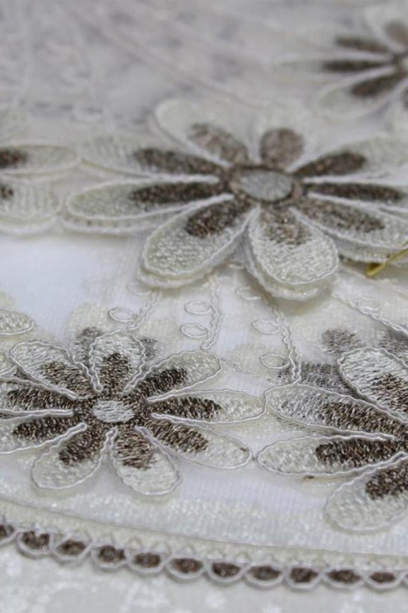 Aryen Kadife Kordone 5 Parça Salon Takımı Krem Koyu Kahve - 7