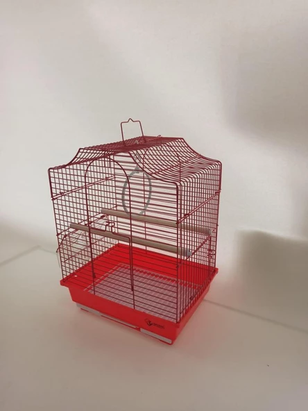 Dayang iki Kapılı Kubbeli Kuş Kafes 29x22x38 cm Kırmızı - Resim 2