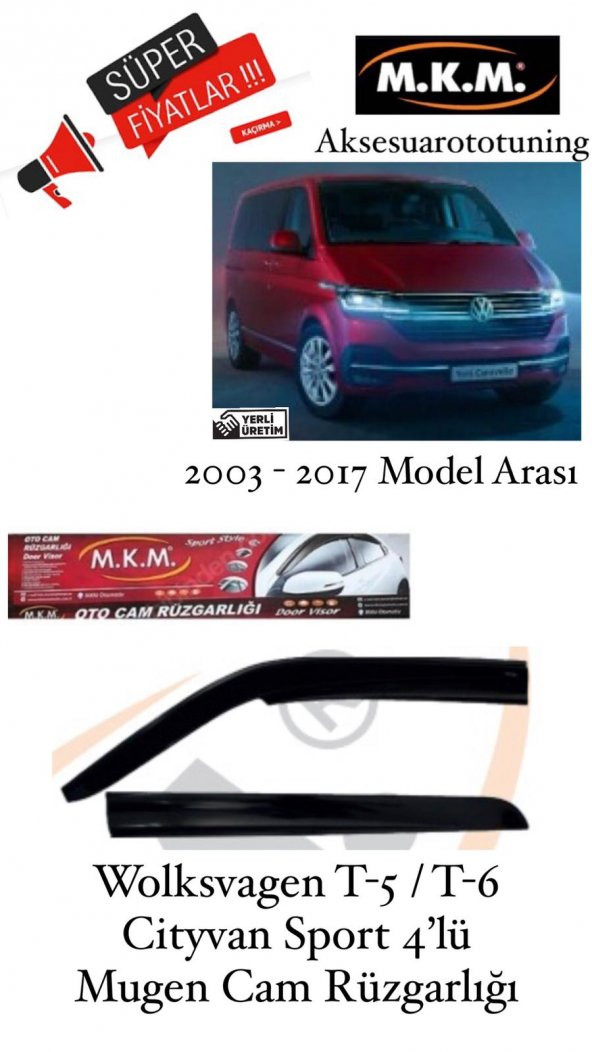 T-5/T-6 CITYVAN SPORT 2003-2017 MODEL 4LÜ MUGEN CAM RUZGARLIGI ürün görseli