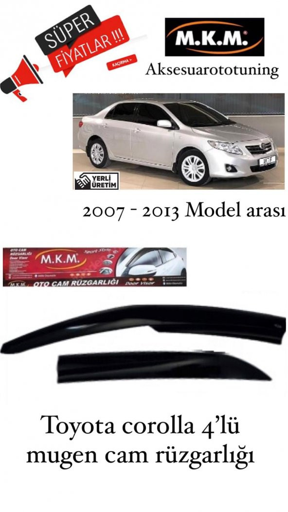 TOYOTA COROLLA 2007-2013 MODEL ARASI 4LÜ MUGEN CAM RÜZGARLIĞI ürün görseli
