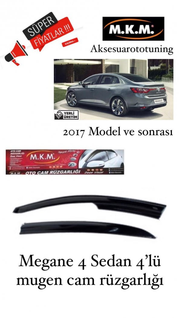 MEGANE 4 SEDAN 2017 VE ÜZERİ 4LÜ MUGEN CAM RÜZGARLIGI - 1