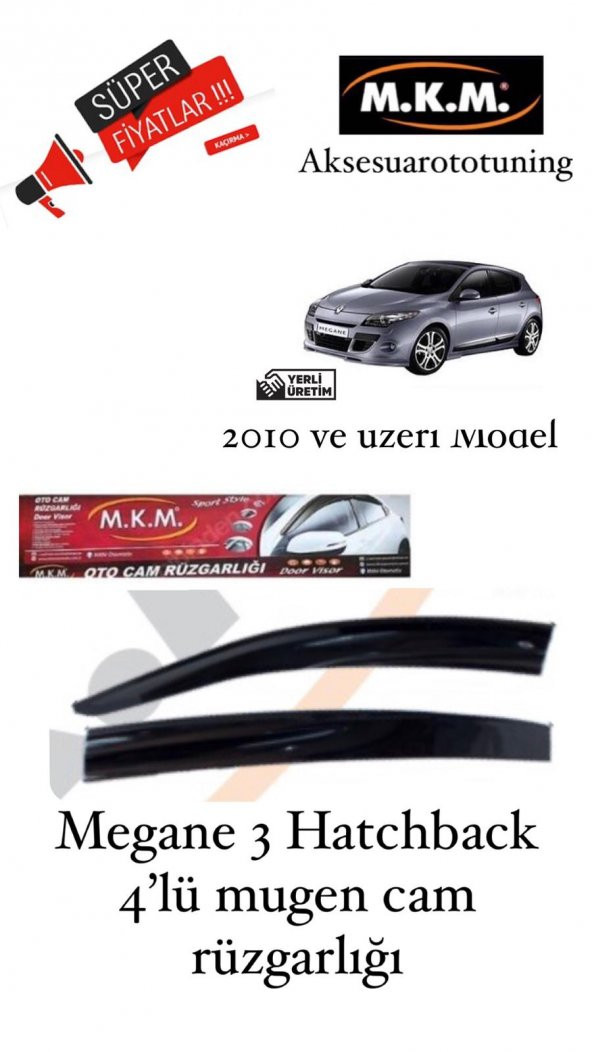 MEGANE 3 HB 2010 VE ÜZERİ MODEL ARASI 4LÜ MUGEN CAM RÜZGARLIGI - 1