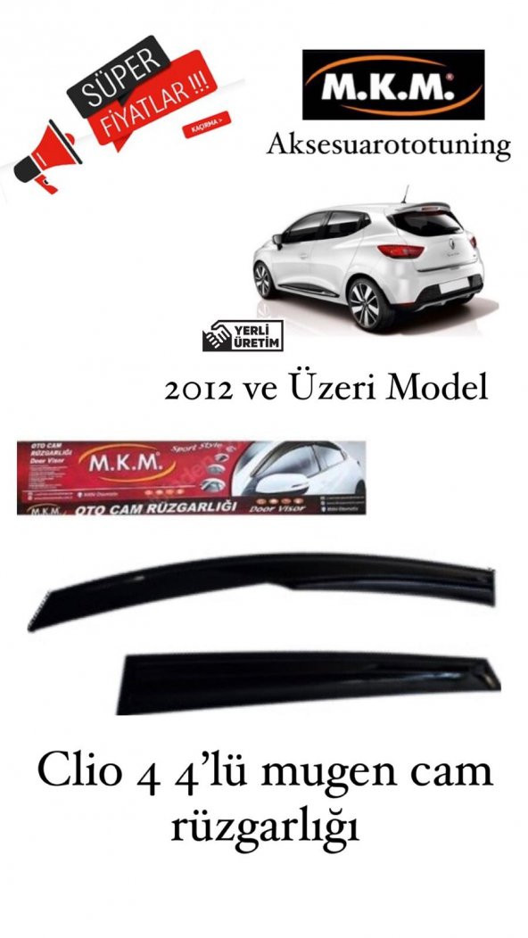CLİO 4 2012 VE ÜZERİ MODEL ARASI 4LÜ MUGEN CAM RÜZGARLIGI