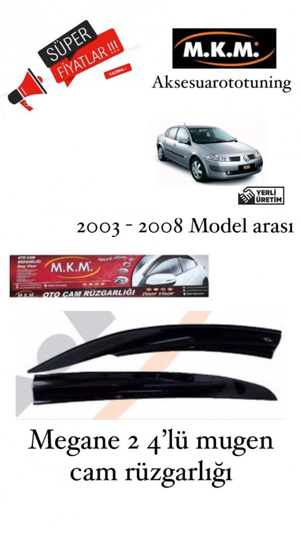 MEGANE 2 2003-2008 MODEL ARASI 4LÜ MUGEN CAM RÜZGARLIGI - 1
