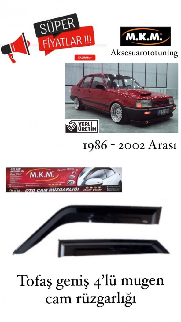 TOFAŞ GENİŞ 1986 - 2002 4LÜ MUGEN CAM RÜZGARLIĞI