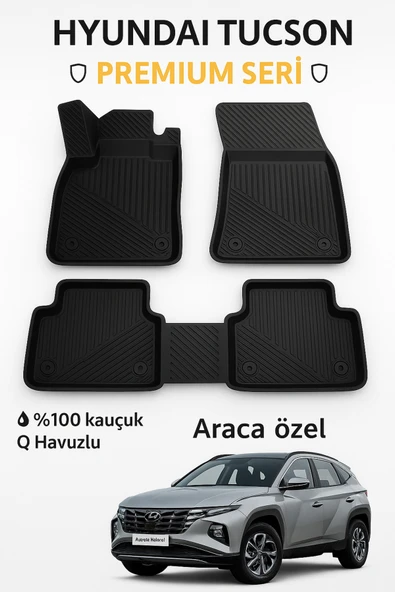 Black Gold Hyundai Tucson 2021+ Hybrid 3D Havuzlu Oto Paspas | Araca Özel, Kaymaz & Koku Yapmaz Kauçuk - 2