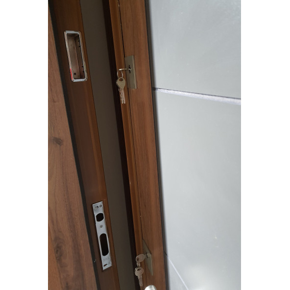 3450 Ahşap Kaplama Çelik Kapı, Tirnakli Sistem Çelik Kapi, Antrasit Düz Model Daire Kapısı - 4