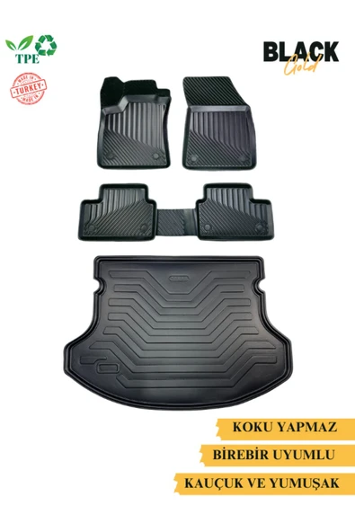 Black Gold Fiat Egea Cross 2021+ 3D Uyumlu Oto Paspas ve Bagaj Havuzu Araca Özel Set Ring - 3