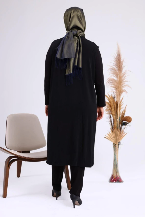 Kadin Buyuk Beden Transparan Taşlı Uzun Yelek - 11