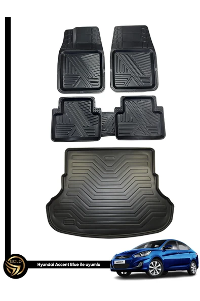 Black Gold Hyundai Accent Blue 3D Zebra Oto Paspas Ve Araca Özel Kauçuk Bagaj Havuzu Seti