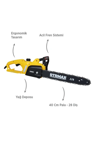 RTM9030SET Elektrikli Ağaç Kesme Motoru 4'lü Set -Eldiven-Testere Zinciri-Makaralı Uzatma Kablosu - 3