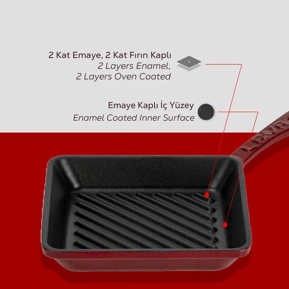 Lava Döküm Mini Kare Izgara Tava Döküm Demir Yekpare Saplı Ölçü 16x16cm. - Resim 6