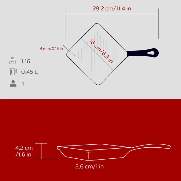 Lava Döküm Mini Kare Izgara Tava Döküm Demir Yekpare Saplı Ölçü 16x16cm. - Resim 5