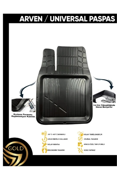 Gold Oto Aksesuar Renault Safrane 2 1996-2000 Eko 3d Sliema Siyah Oto Paspas - Resim 2