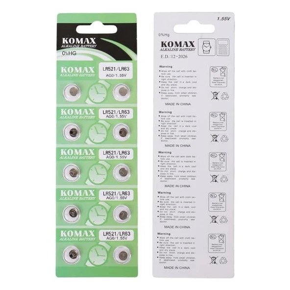 Komax AG-0 Alkalin LR521/379 Düğme Pil 10'lu Paket