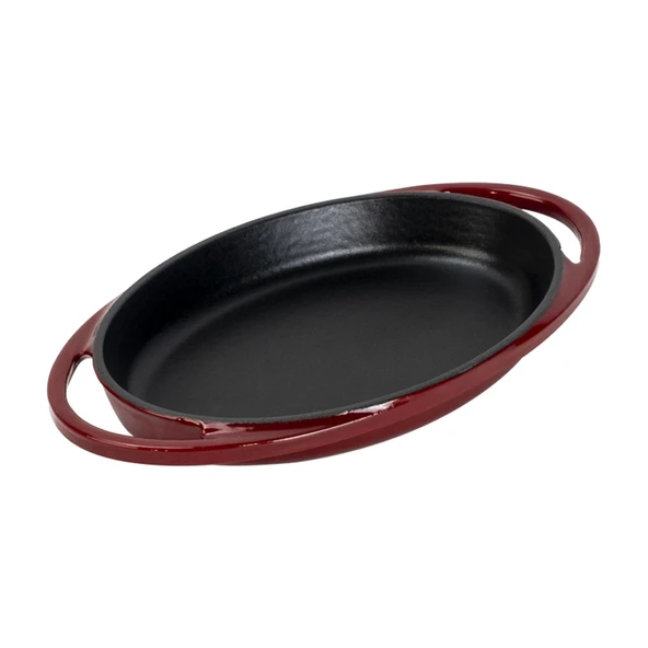 Lava Döküm Oval Sahan Döküm Demir Yekpare Çift Kulplu Ölçü 21x14cm.-Bordo - Resim 2
