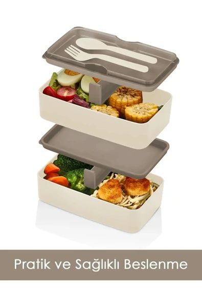 Jumbo Dikdörtgen İki Katlı Lunch Box Beslenme Saklama Kutusu - Bordo - Resim 4