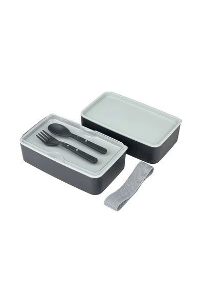 Jumbo Dikdörtgen İki Katlı Lunch Box Beslenme Saklama Kutusu - Gri - Resim 2