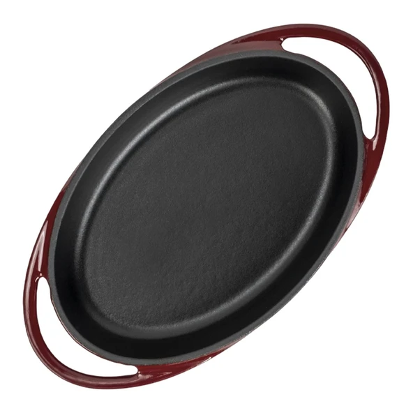 Lava Döküm Oval Sahan Döküm Demir Yekpare Çift Kulplu Ölçü 21x14cm.-Bordo - Resim 3