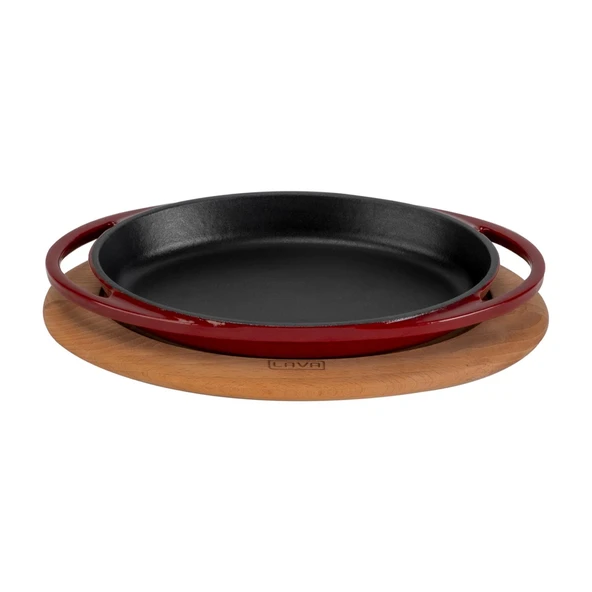 Lava Döküm Oval Sahan Döküm Demir Yekpare Çift Kulplu Kayın Servis Ahşabı Ölçü 21x14cm.-Bordo ürün görseli