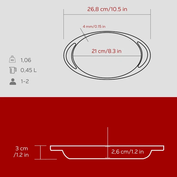 Lava Döküm Oval Sahan Döküm Demir Yekpare Çift Kulplu Ölçü 21x14cm.-Bordo - Resim 5