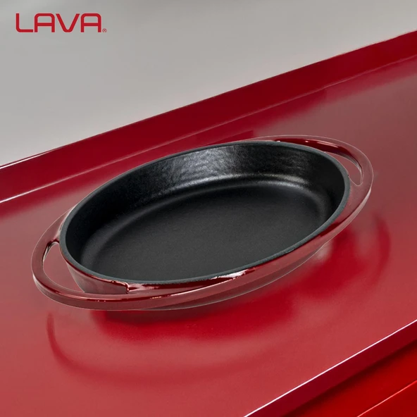 Lava Döküm Oval Sahan Döküm Demir Yekpare Çift Kulplu Ölçü 21x14cm.-Bordo - Resim 7