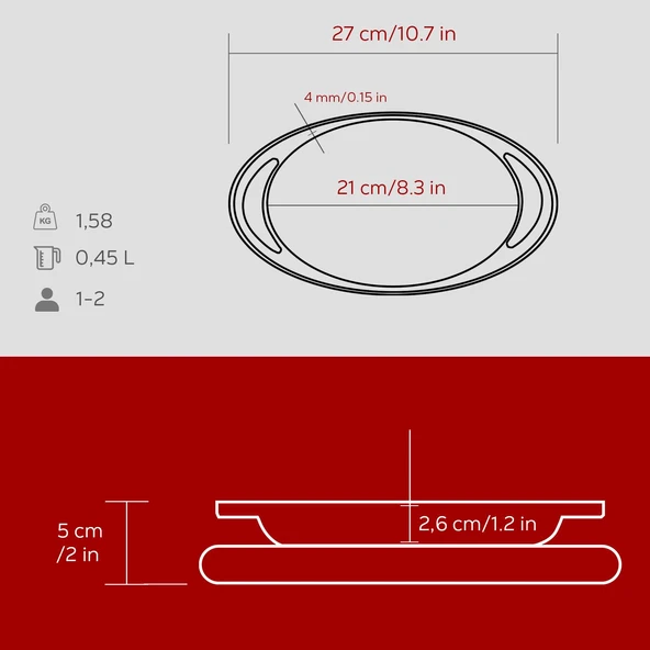 Lava Döküm Oval Sahan Döküm Demir Yekpare Çift Kulplu Kayın Servis Ahşabı Ölçü 21x14cm.-Bordo - Resim 5
