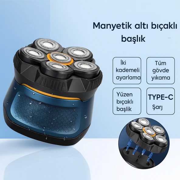Üsküdar İletişim Elektrikli Tıraş Islak Kuru Hızlı Tıraş Kel Erkek Kafa Su Geçirmez IPX6 - 6