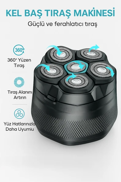 Üsküdar İletişim Elektrikli Tıraş Islak Kuru Hızlı Tıraş Kel Erkek Kafa Su Geçirmez IPX6 - 3