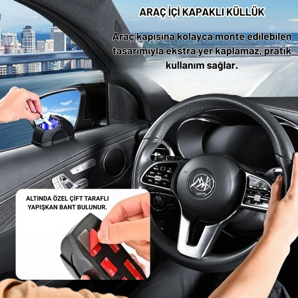 Polham Araç İçi Cam Kenarı Küllük, Kapaklı Kül Dağılma ve Koku Önleyici Küllük, Araç Kapı Küllüğü - 2