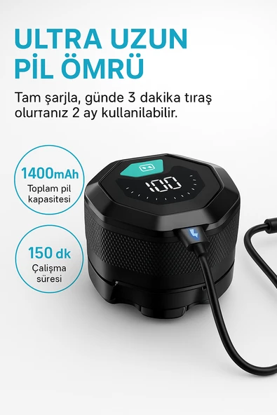 Üsküdar İletişim Elektrikli Tıraş Islak Kuru Hızlı Tıraş Kel Erkek Kafa Su Geçirmez IPX6 - 4