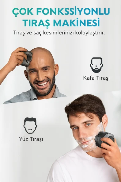 Üsküdar İletişim Elektrikli Tıraş Islak Kuru Hızlı Tıraş Kel Erkek Kafa Su Geçirmez IPX6 - 7