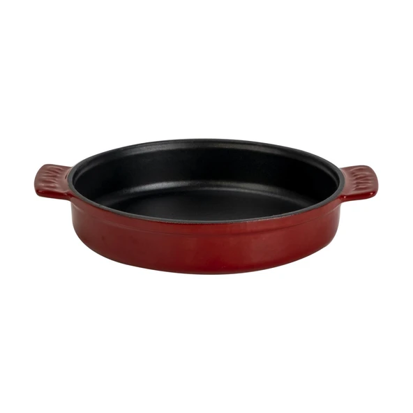 Lava Döküm Yuvarlak Güveç Kabı Döküm Demir Yekpare Çift Kulplu Çap(Ø)17cm.-Bordo - 1