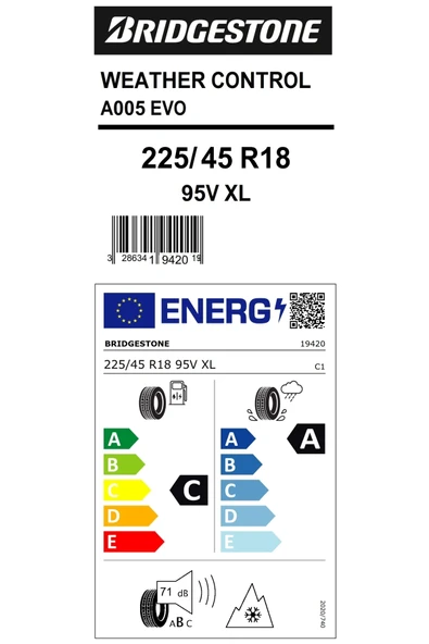 Bridgestone 225/45R18 95V Xl Weather Control A005 Evo Oto 4 Mevsim Lastiği ( Üretim Yılı:2022 ) - 2
