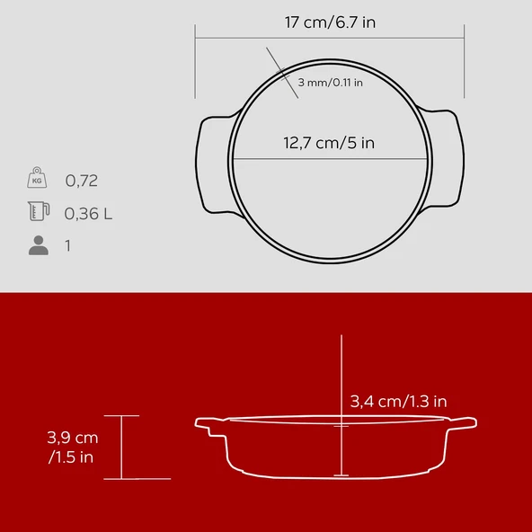 Lava Döküm Yuvarlak Güveç Kabı Döküm Demir Yekpare Çift Kulplu Çap(Ø)14cm.-Bordo - 5
