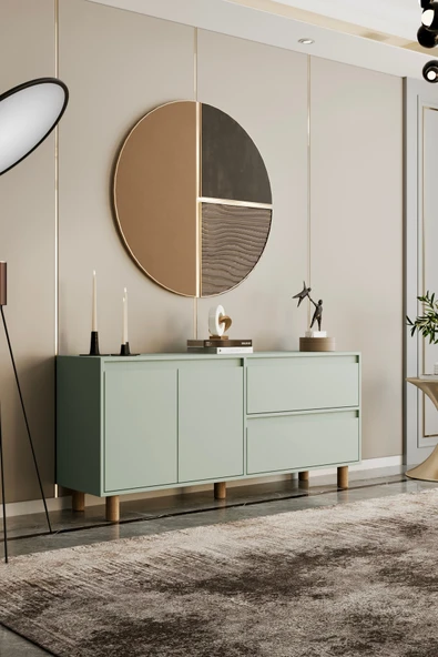 Mila mint yeşili mdf 160 cm raflı konsol - 2