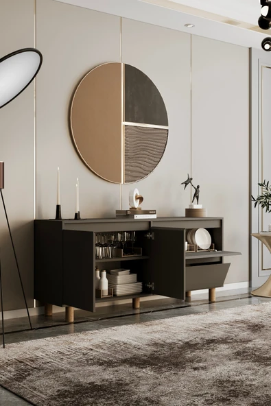 Mila gri mdf 160 cm raflı konsol - 3