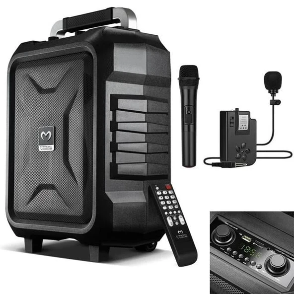 Magicvoice MV-2015 USB-SD-BT 1 El + 1 Yaka Mikrofonlu 300W Taşınabilir Şarjlı Hoparlör Anfi - 2