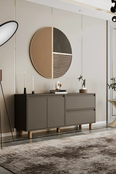 Mila gri mdf 160 cm raflı konsol - 2