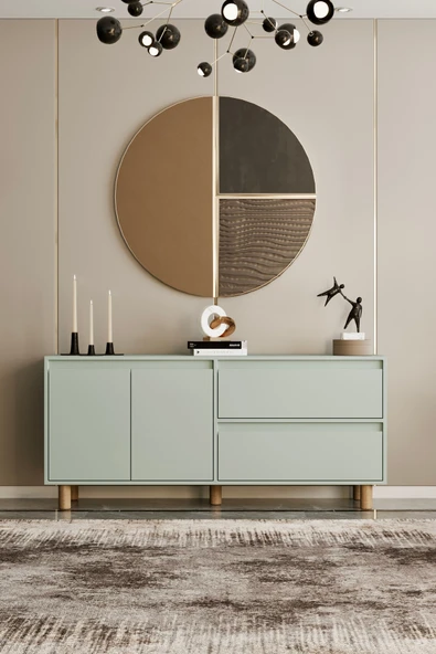 Mila Mint Yeşili MDF 140 cm raflı konsol