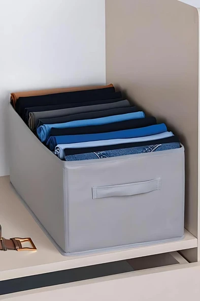 2’li Pantolon Kazak Düzenleyici Set, Elbise Kıyafet Çamaşır Saklama Kutusu Mukava Destekli (40x25cm) - 2