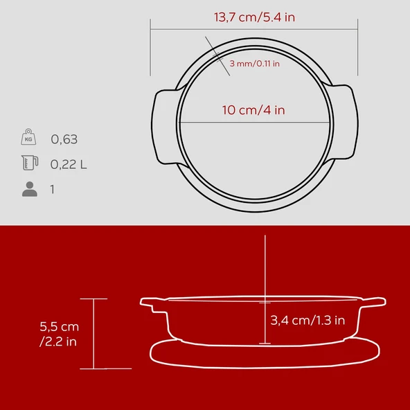 Lava Döküm Yuvarlak Güveç Kabı Döküm Demir Yekpare Çift Kulplu Kayın Servis Ahşabı Çap(Ø)11cm.-Bordo - Resim 5