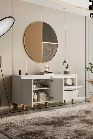 Mila beyaz MDF 140 cm raflı konsol - 3