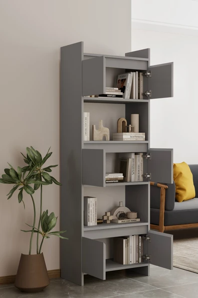 Modo MDF sis gri Raflı Kapaklı Kitaplık 176 cm - 3